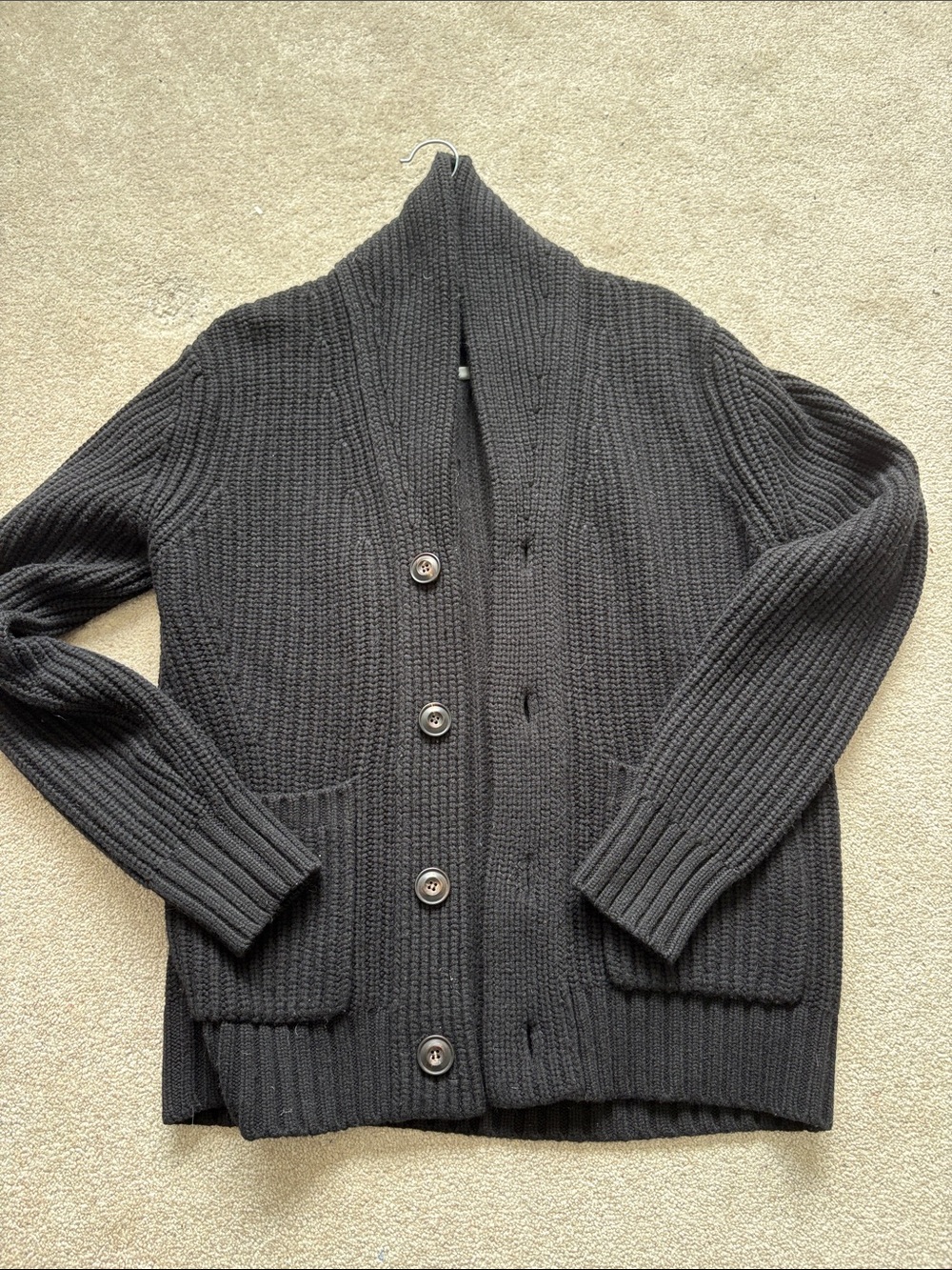 Buck Mason Charcoal Ribbed Shawl Collar Cardigan